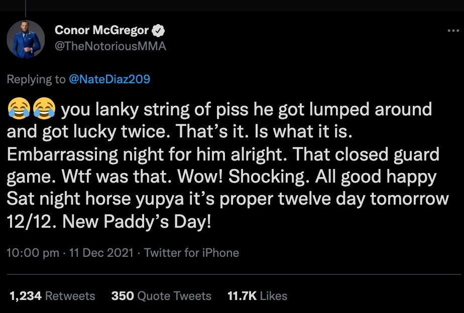 Conor McGregor labels Dustin Poirier as a 'runner up champ' after UFC 269's humiliating loss to Oliveira.