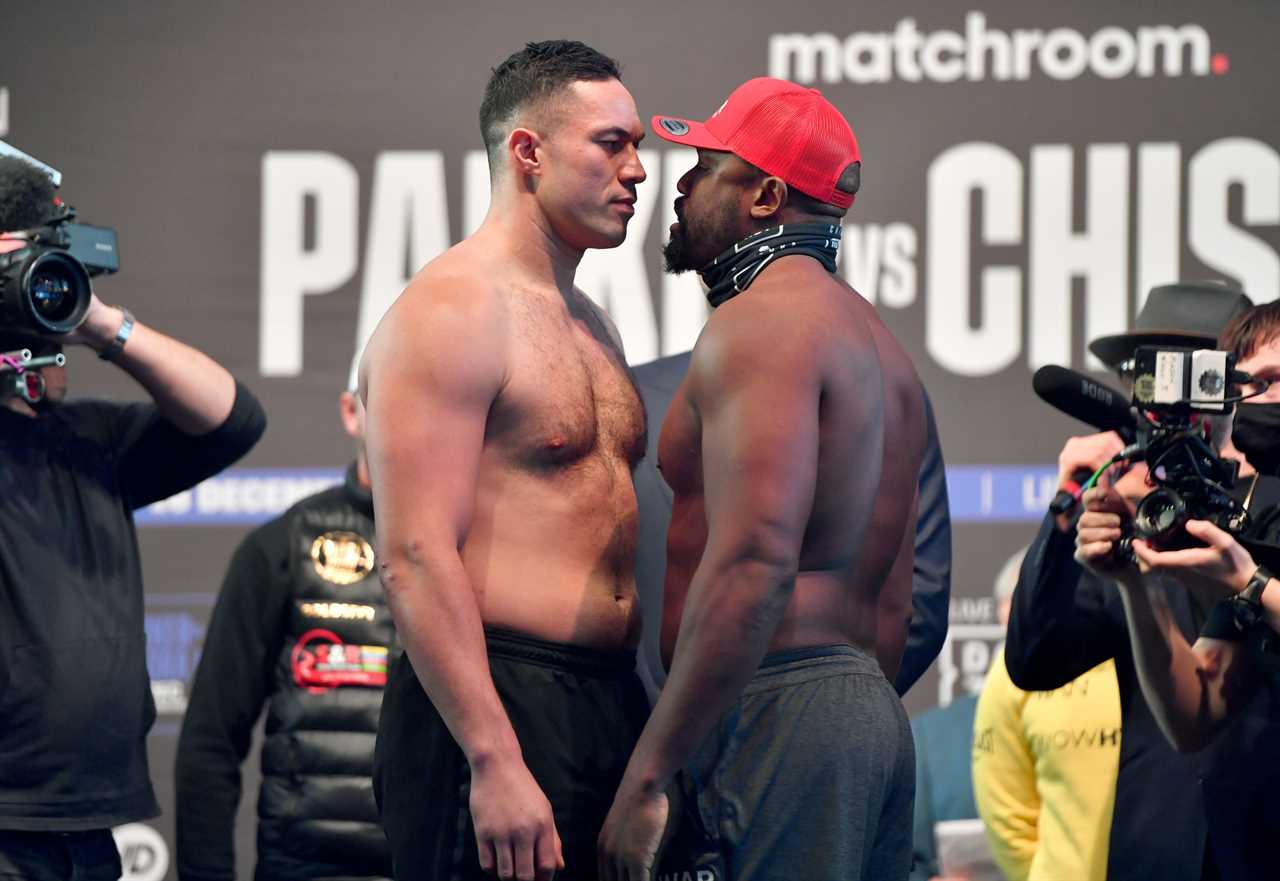 Chisora & Parker weigh in for the rematch against Kiwi nearly a STONE lighter than their first fight after Tyson Fury’s training