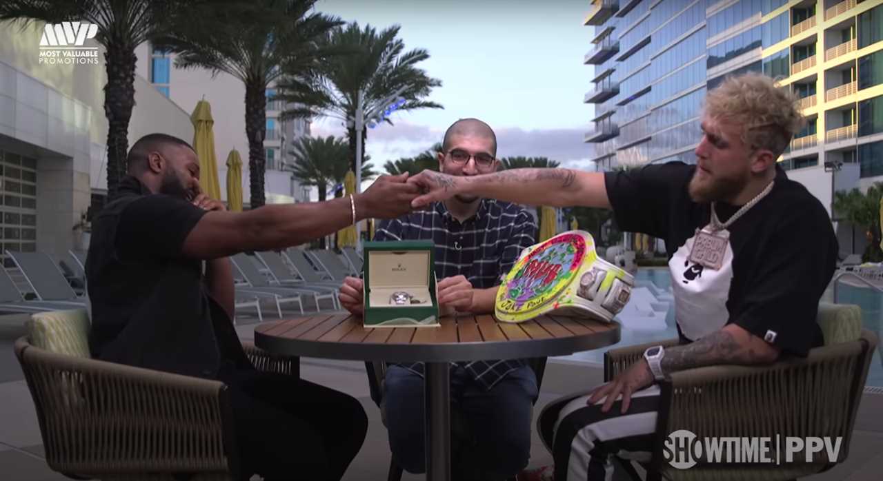 Jake Paul presents Tyron Woodley and his team a ROLEX every day before their rematch. In cheeky joke at an ex-UFC star,