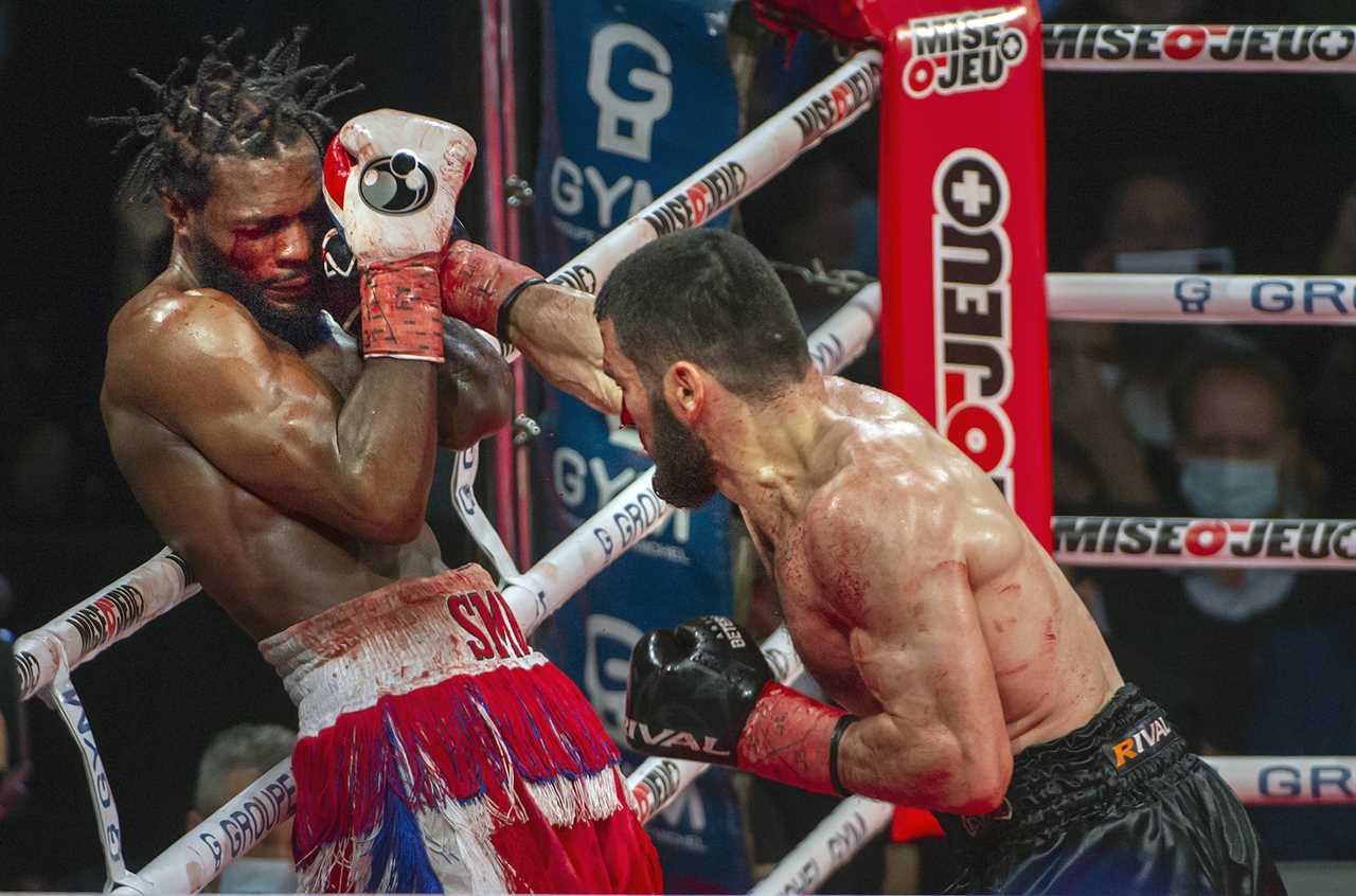 Artur Beterbiev displays horror gash after a nasty clash of heads during the brutal Marcus Browne victory