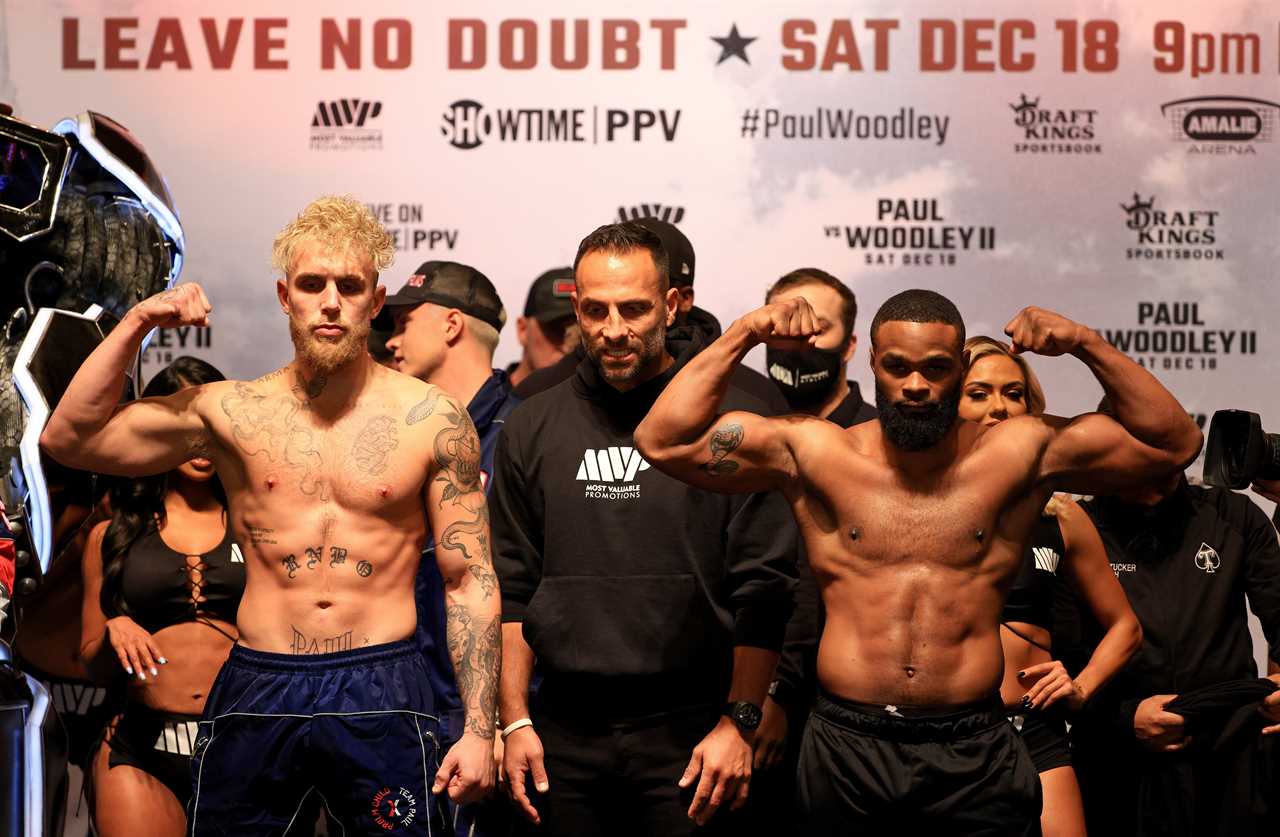 Jake Paul rivals Nate Diaz, Jorge Masvidal and Tyron Woodley ex-UFC champ sit front row at the YouTuber's rematch