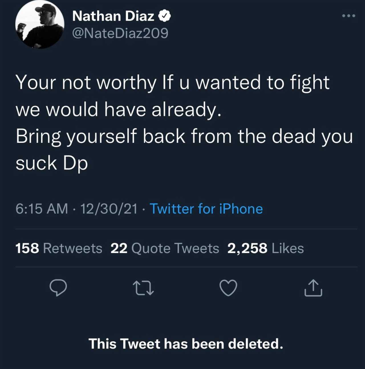 Poirier is told by Nate Diaz that he is 'not worthy' to fight in a UFC grudge match. He also says that his rival must come 'back from death'