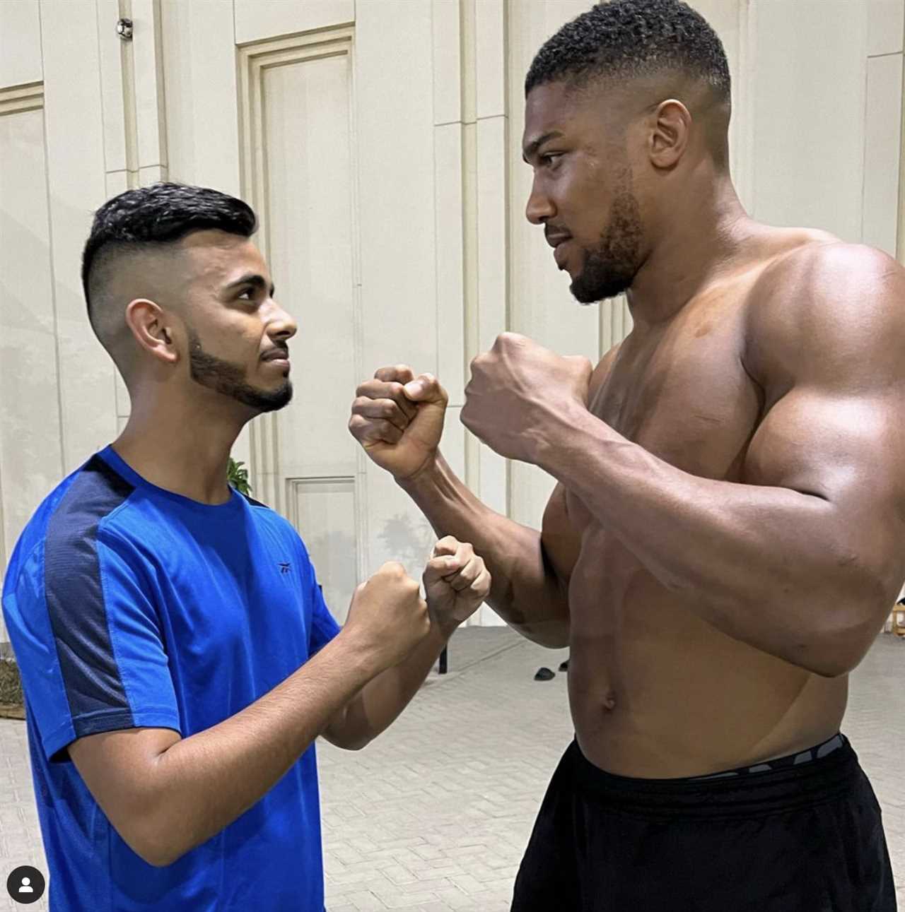 Anthony Joshua and Money Kicks square up as the social media star wants to take on boxing's elite