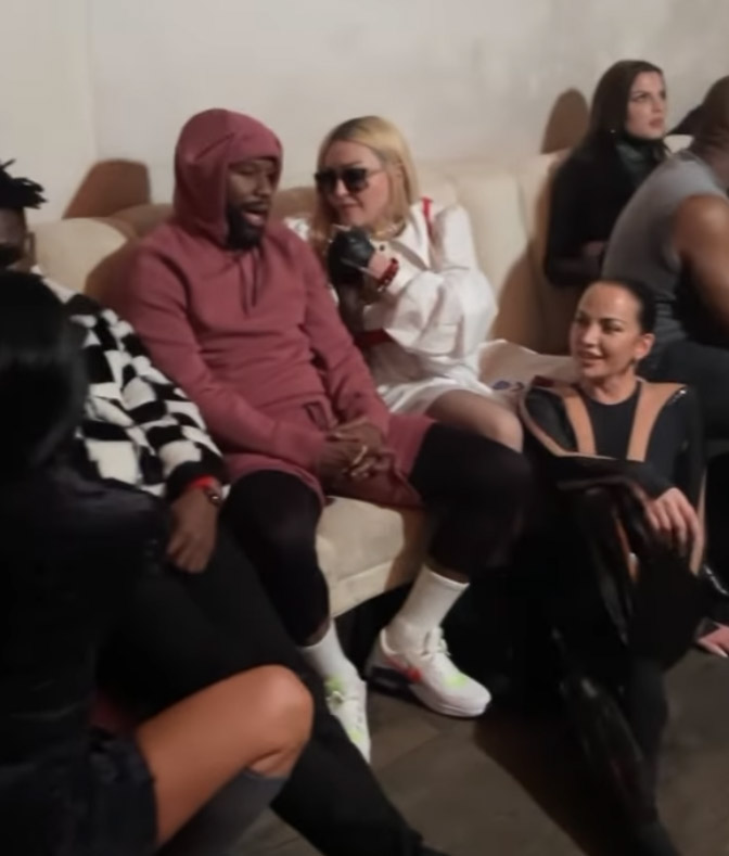 Floyd Mayweather talks to Madonna during a party with Kanye West and Julia Fox, as well as NFL badboy Antonio Brown