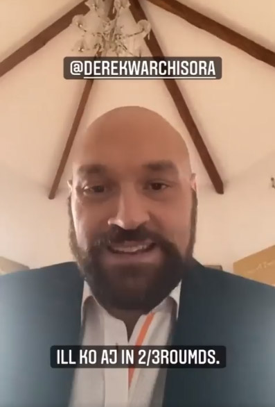 Tyson Fury laughs at Derek Chisora’s claims that Anthony Joshua will 'blast' him out and predicts an early KO if the pair meet
