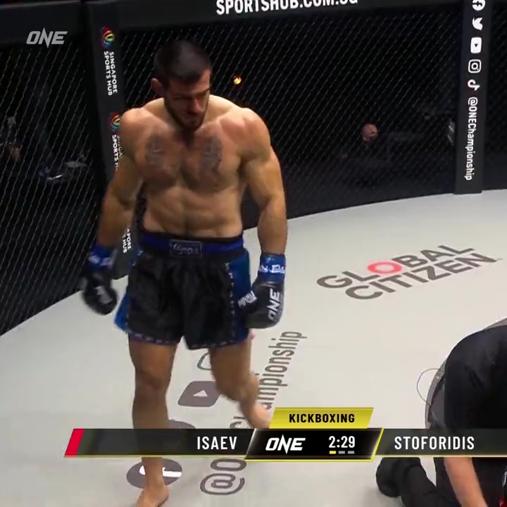 Watch as ONE Championship kickboxer Stoforidis brutally KOs his opponent with a left hook, despite being floored at the same time