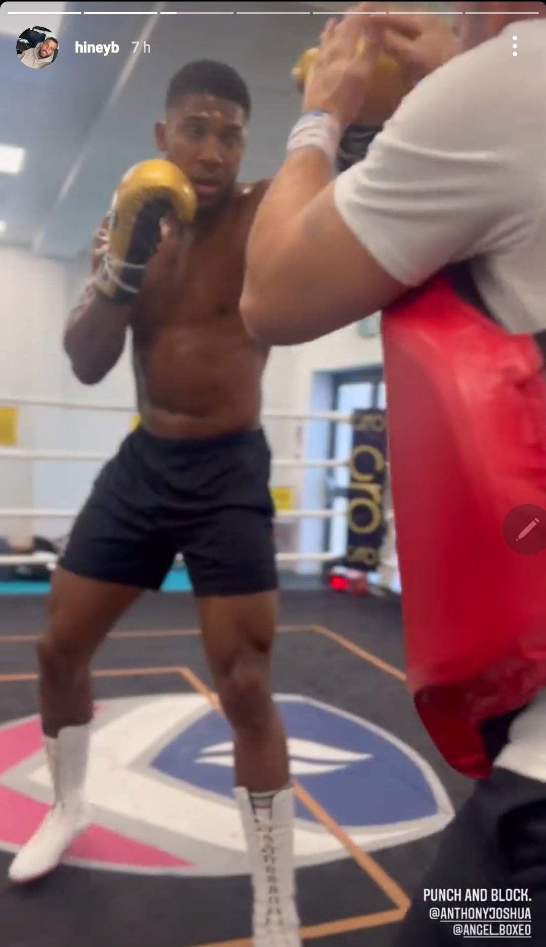 Anthony Joshua shows off his ripped body during a session with Angel Fernandez, as part of a new training program