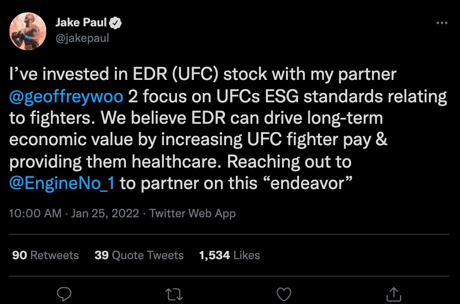 Jake Paul teases a 'big announcement' about UFC's parent company that will make people's**t themselves after they have purchased shares in the UFC.