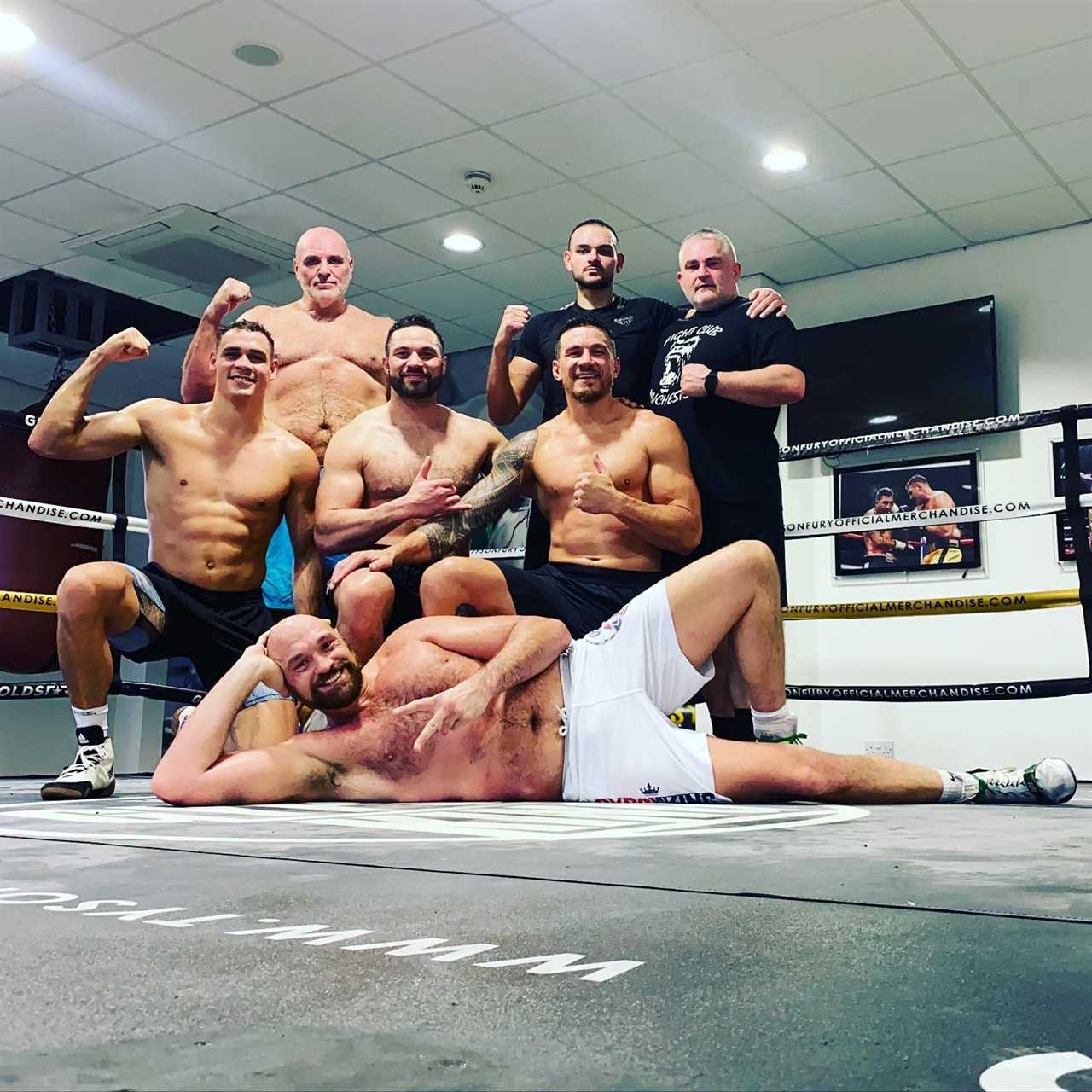 Tyson Fury and dad John are topless in group workout shot with Parker, as Parker pushes back purse bids for Whyte fight.