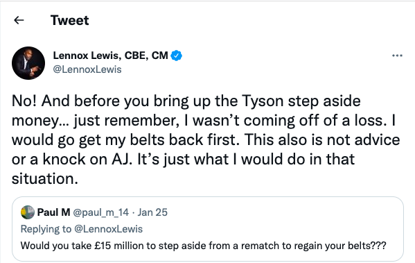 What I would do - Lennox Lewis urges Brit not to accept a step-aside agreement with Anthony Joshua and warns him NOT to accept it.