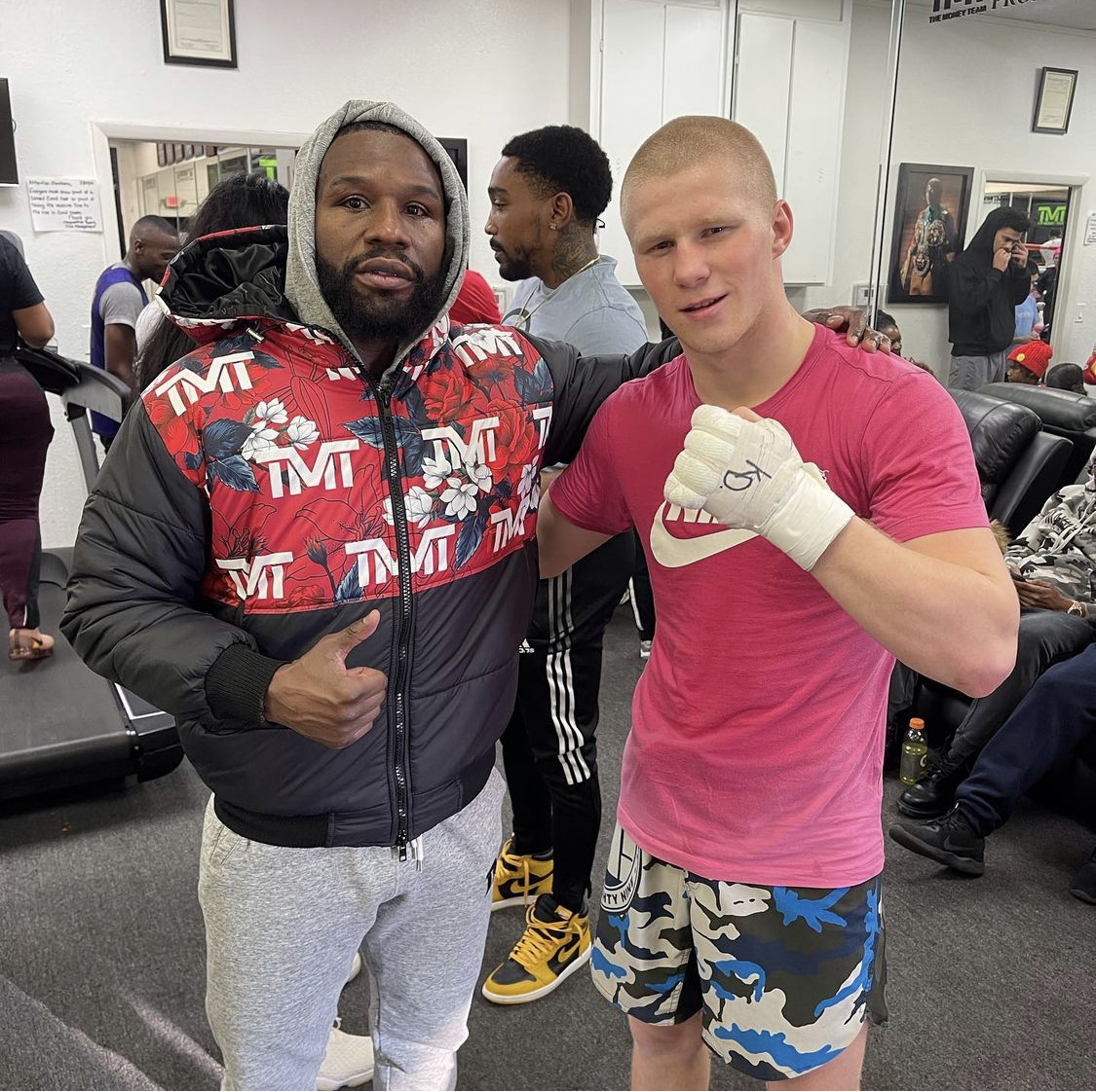 Floyd Mayweather's training camp includes late-night sessions, sparring undefeated stars, and a gym for comeback fight preparation