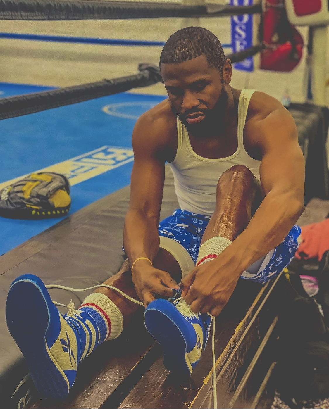 Floyd Mayweather's training camp includes late-night sessions, sparring undefeated stars, and a gym for comeback fight preparation