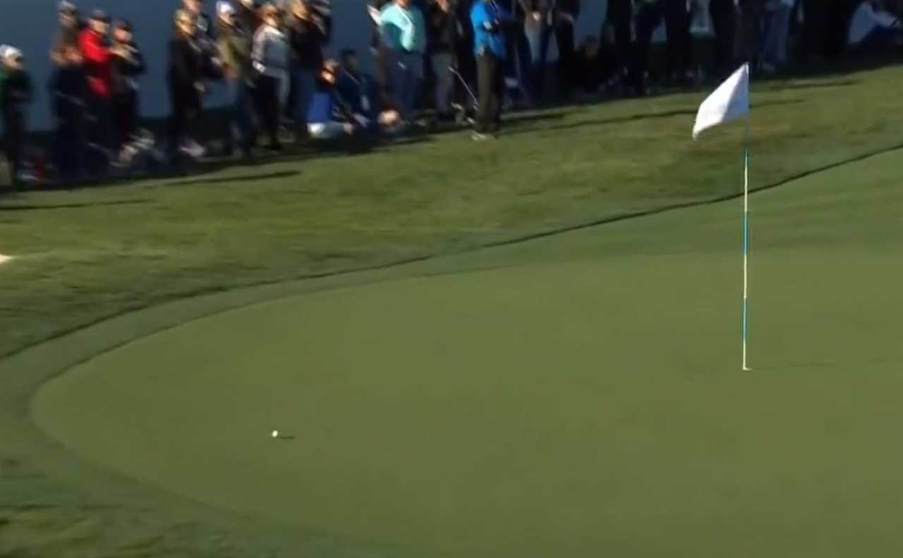 As host of the Pebble Beach Pro-Am, Canelo Alvarez hits an incredible shot only inches from the hole in one.