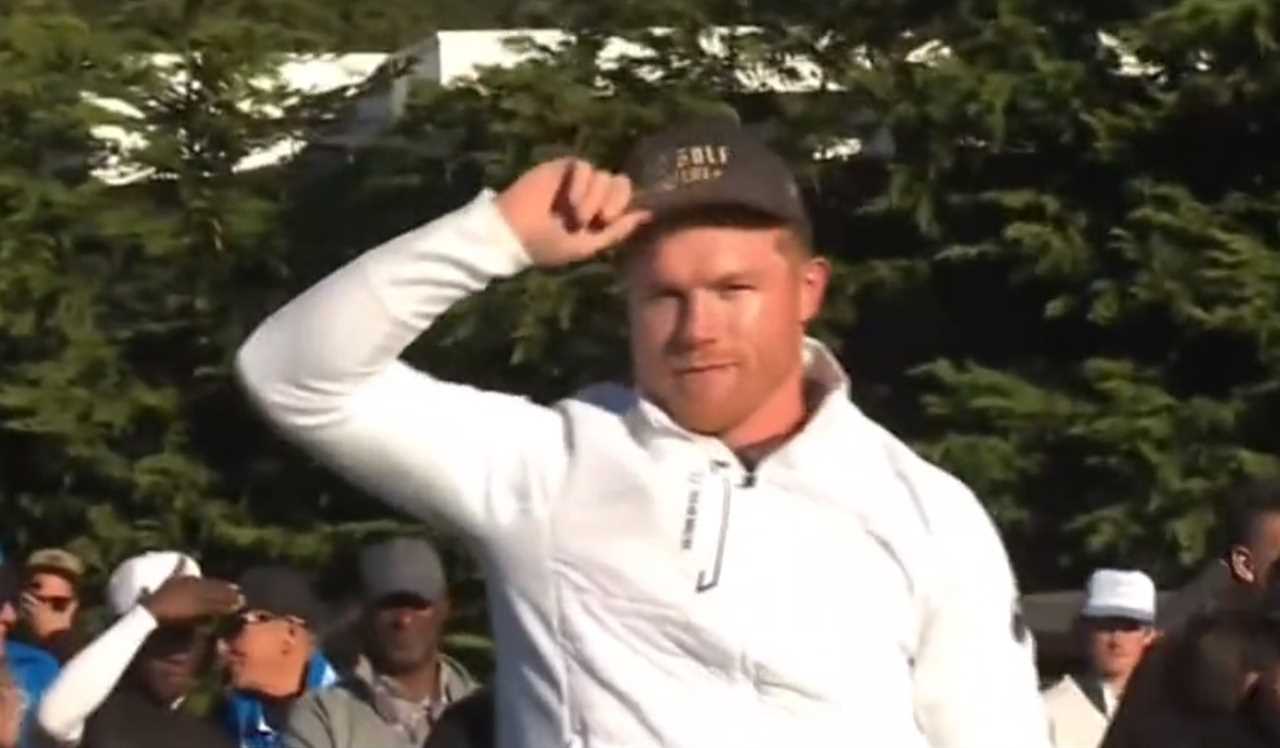As host of the Pebble Beach Pro-Am, Canelo Alvarez hits an incredible shot only inches from the hole in one.
