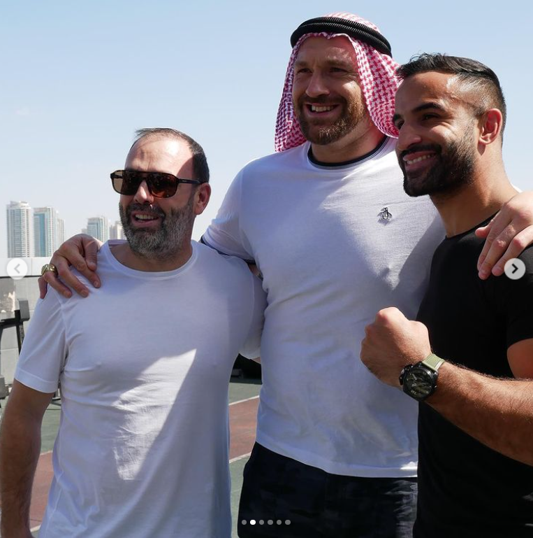 Tyson Fury, boxing champ, is pictured in Dubai with Daniel Kinahan (arm around drugs kingpin).