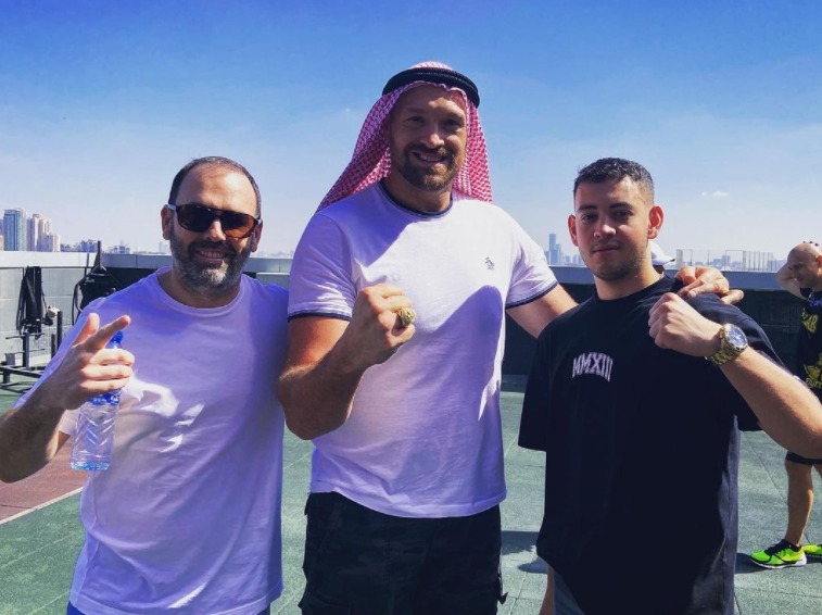 Tyson Fury, boxing champ, is pictured in Dubai with Daniel Kinahan (arm around drugs kingpin).