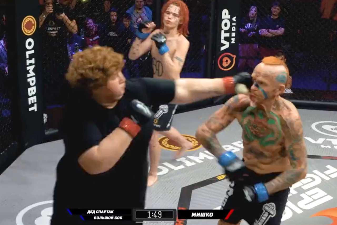 In a two-on-1 MMA fight, a female fighter humiliates his 75-year-old grandfather and his grandson, 18.