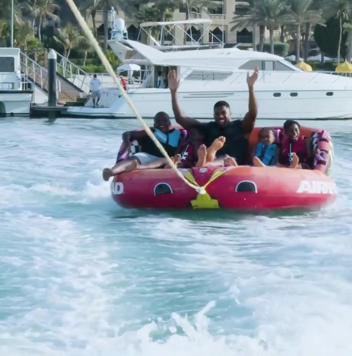 Anthony Joshua is the fun uncle as he and his family indulge in watersports during a day before Usyk rematch