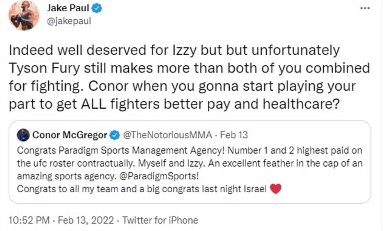 Jake Paul rekindles the war of words with Conor McGregor, UFC legend by pointing out how much Tyson Fury makes for fighting