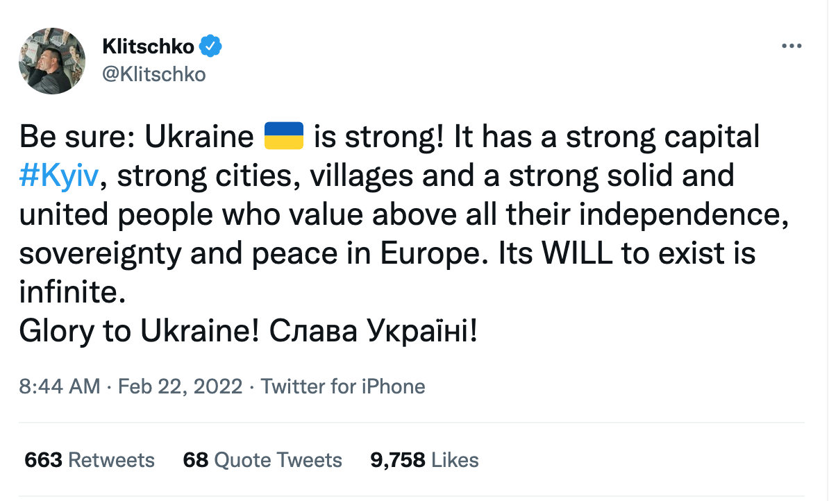 Wladimir Klitschko issues a defiant message of support to the Ukrainian people, as Russia invades boxer's country