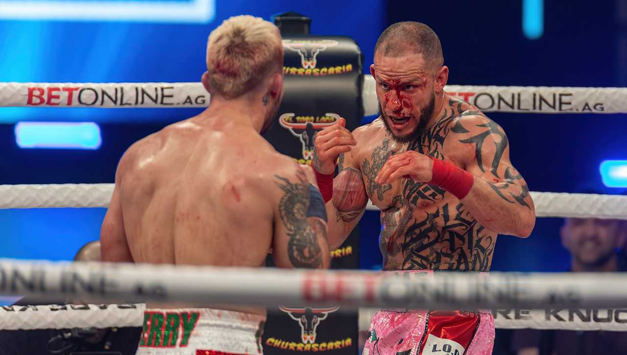 Mike Perry, ex-UFC star, spits blood during five-round brutal bare-knuckle boxing victory against Julian Lane