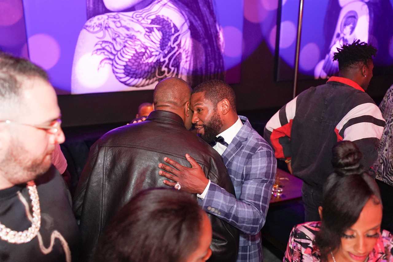 Floyd Mayweather sings Karaoke with Kanye West, music star, and Antonio Brown, NFL bad boy, during a party honoring boxing legend.
