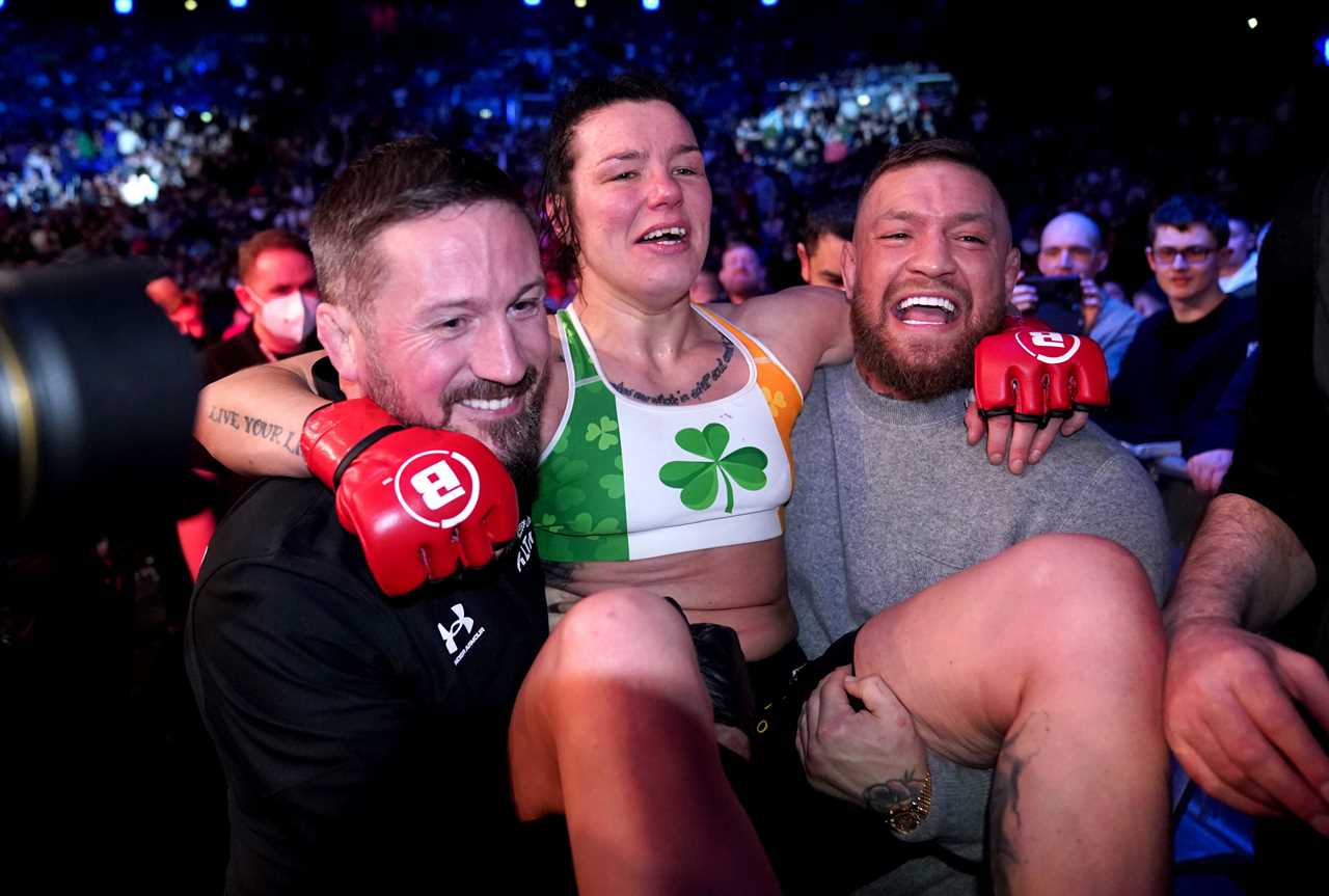 After Sinead's sensational victory at Bellator 257 in Dublin, Conor McGregor assists Sinead to her back.