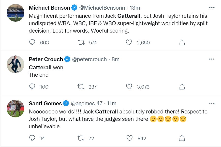 Sky Sports viewers believe that Jack Catterall's fight against Josh Taylor was FIXED following a 'robbery.