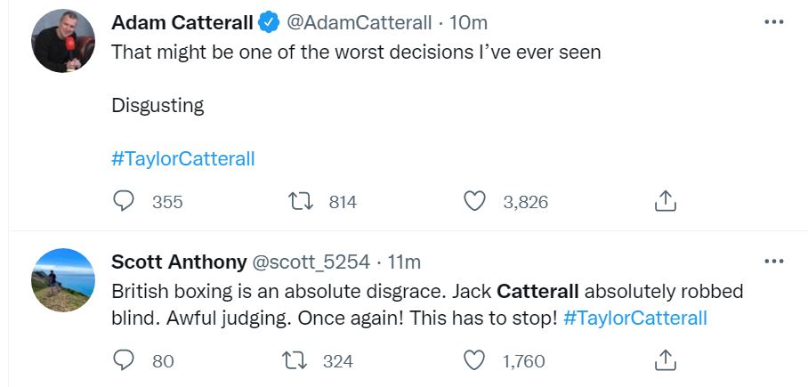 Sky Sports viewers believe that Jack Catterall's fight against Josh Taylor was FIXED following a 'robbery.