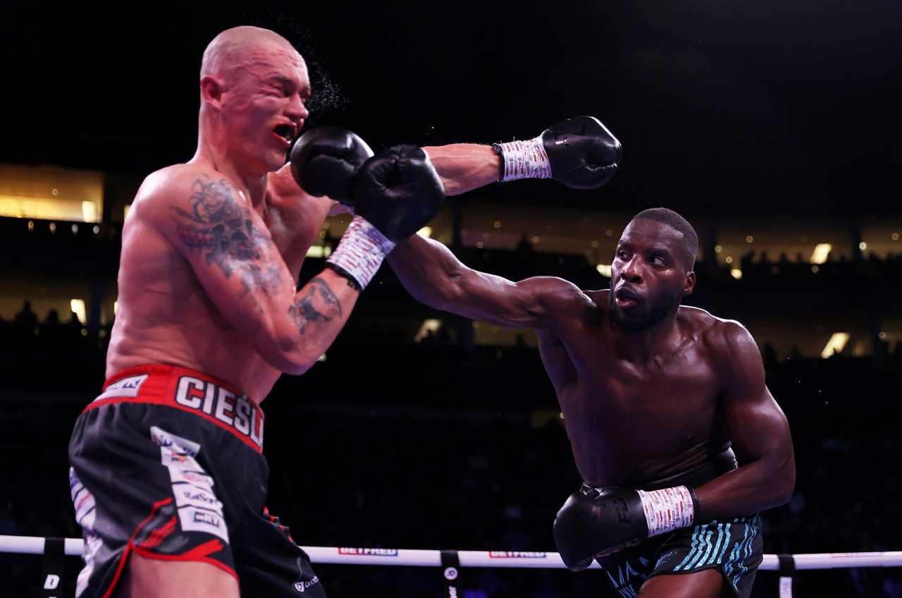 Anthony Joshua and UFC champ Israel Adesanya leave Lawrence Okolie to watch Brit win the hug-heavy Michal Chileslak fight