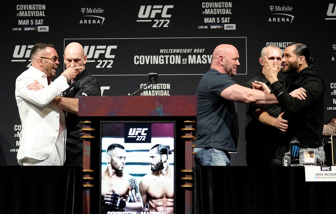 See bitter rivals Colby Covington vs Jorge Masvidal clash during a fiery UFC 272 fight overseen by Las Vegas POLICE