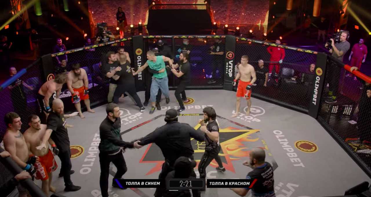 Extreme Russian MMA Show descends into chaos with three-on-3 fight ending in mass brawl between cornermen