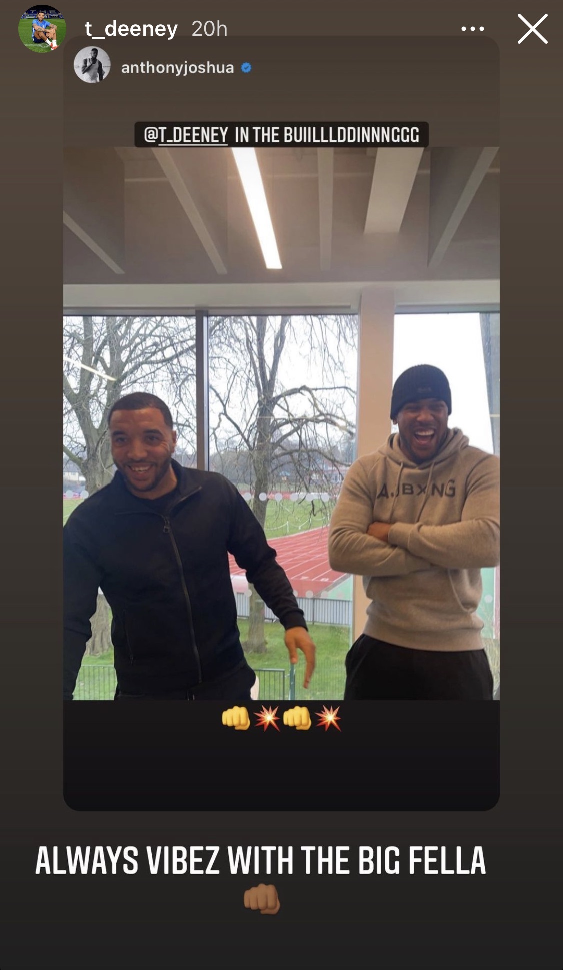 Anthony Joshua and Troy Deeney, a friend from Birmingham City, hang out as he prepares to fight an interim opponent
