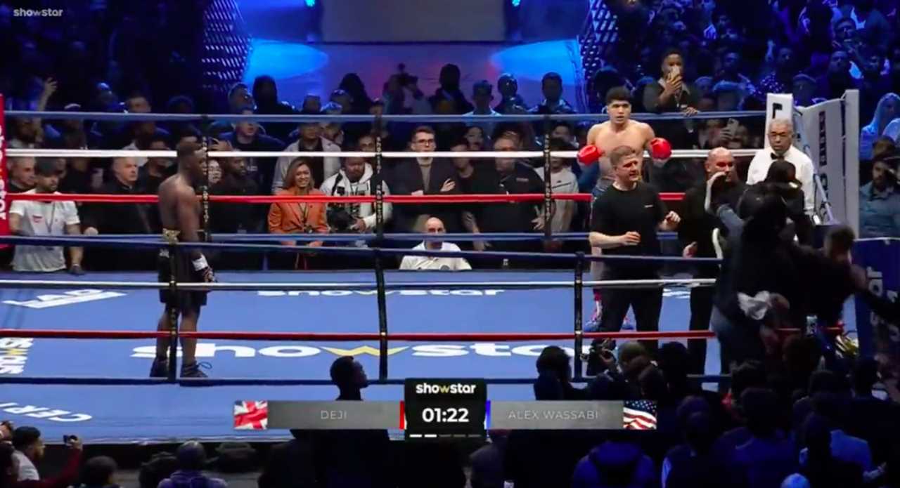 After a fan invades the ring, Deji, brother of KSI, loses celebrity boxing match against Alex Wassabi (American YouTuber).