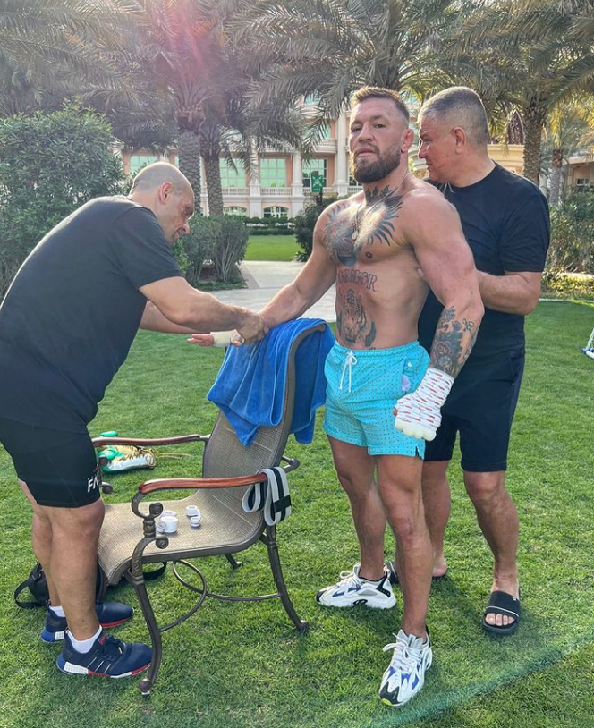 Conor McGregor looks great as he prepares for power pad work as he continues his recovery from a broken leg.