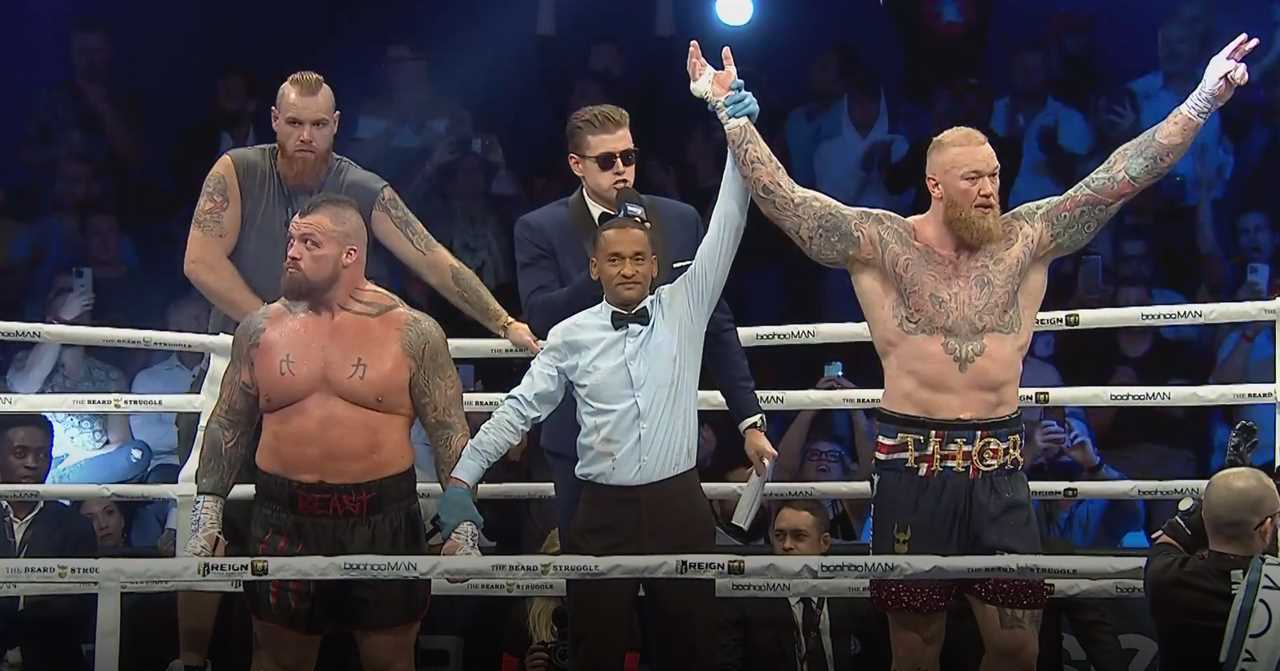 Thor vs Eddie Hall: Hafthor Bornsson wins Dubai bout, where both giants were knocked to the ground