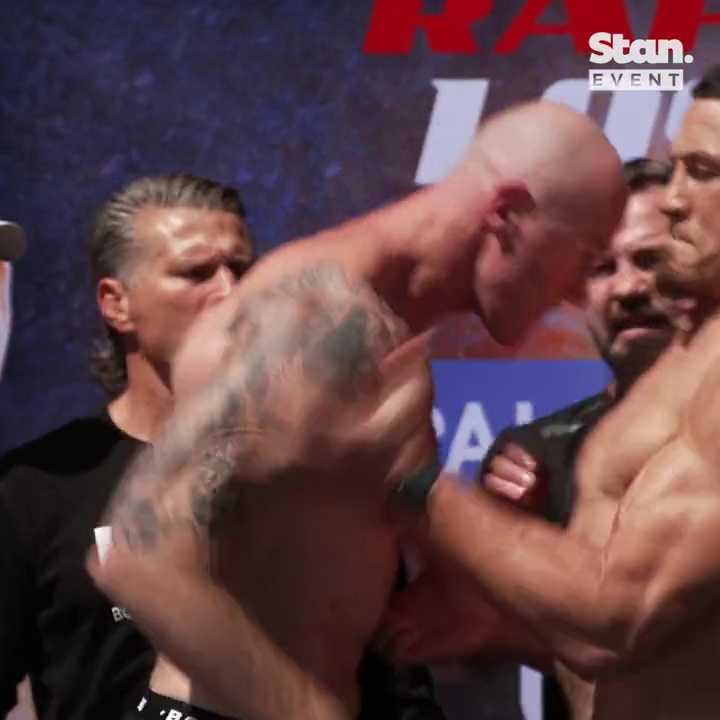 Watch AFL legend Barry Hall HEADBUTT nervous Sonny Bill Williams weigh in before the boxing fight