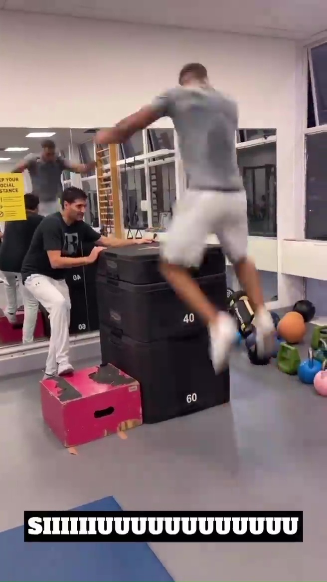Watch Anthony Joshua's impressive training regimen before he wins the football tennis match against his friends
