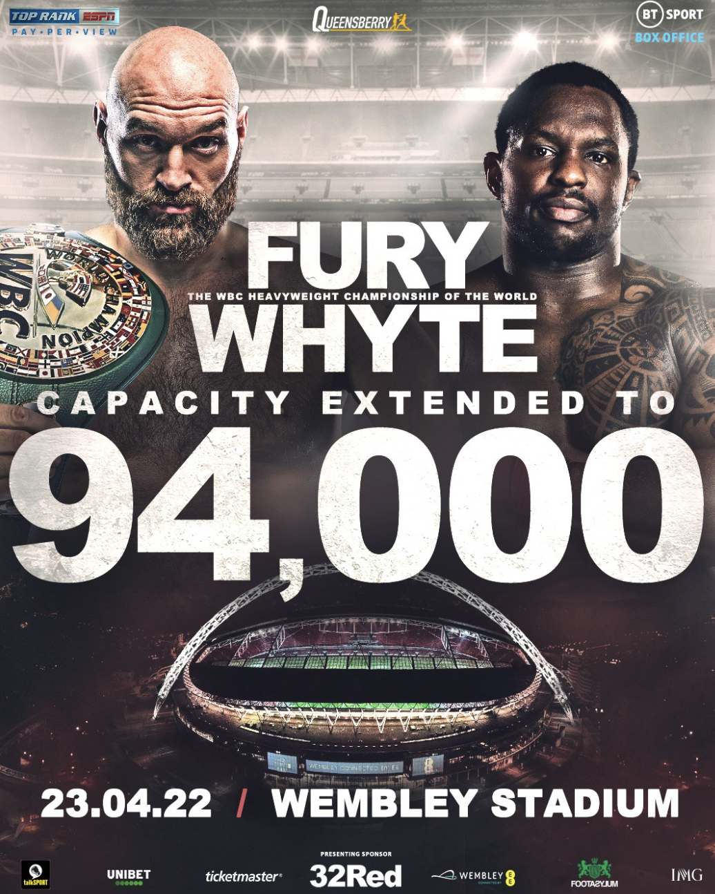 Tyson Fury vs Dillian Youte: British record crowd. Additional tickets will be on sale for the Wembley showdown