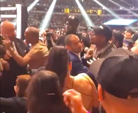 After clashing at Errol Spencer Jr fight, watch as Jermall Charlo & David Benavidez, boxing rivals, are forced to separate.