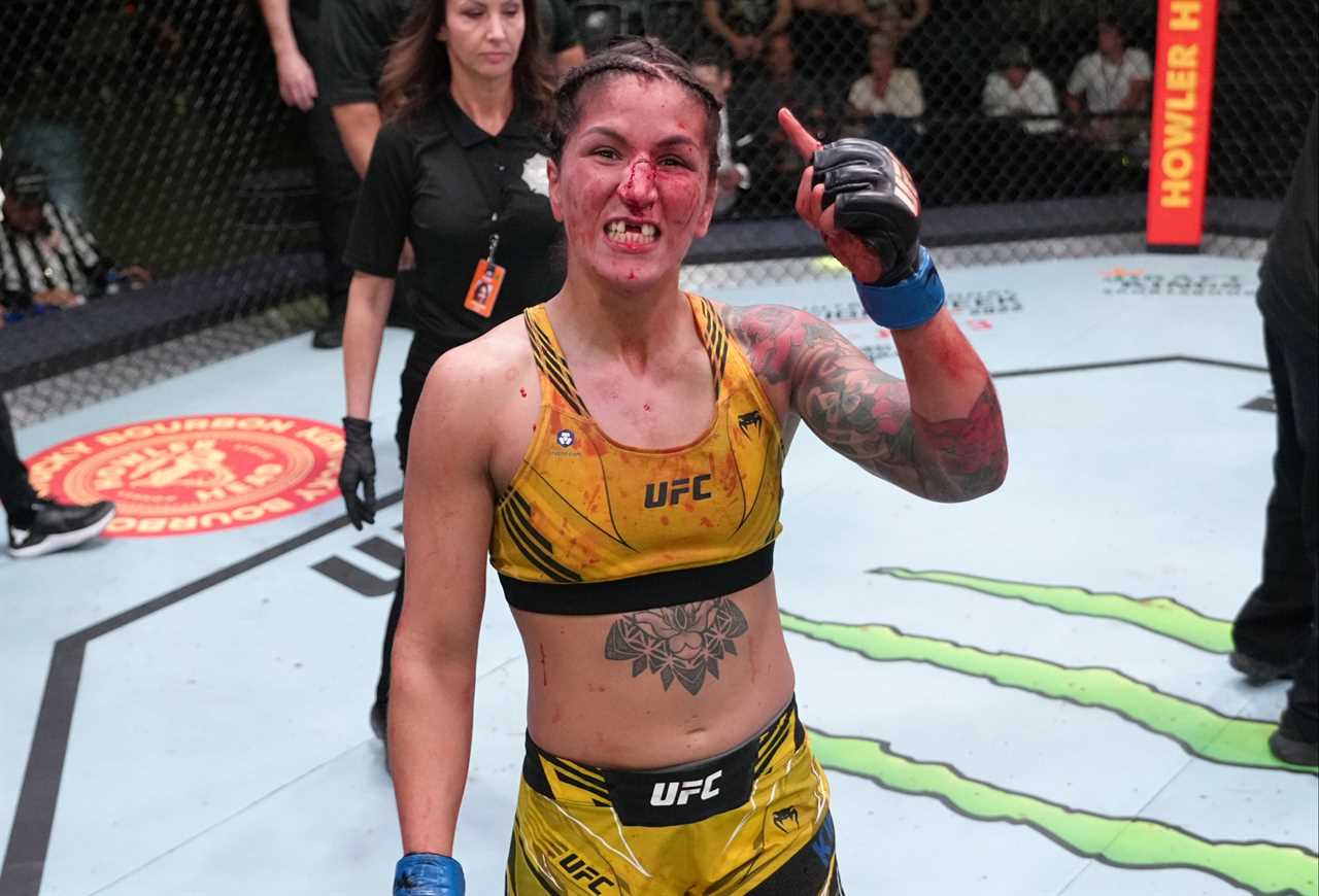 UFC star Pannie Kianzad displays a horrific nose injury and missing front teeth after the brutal Lina Lansberg victory