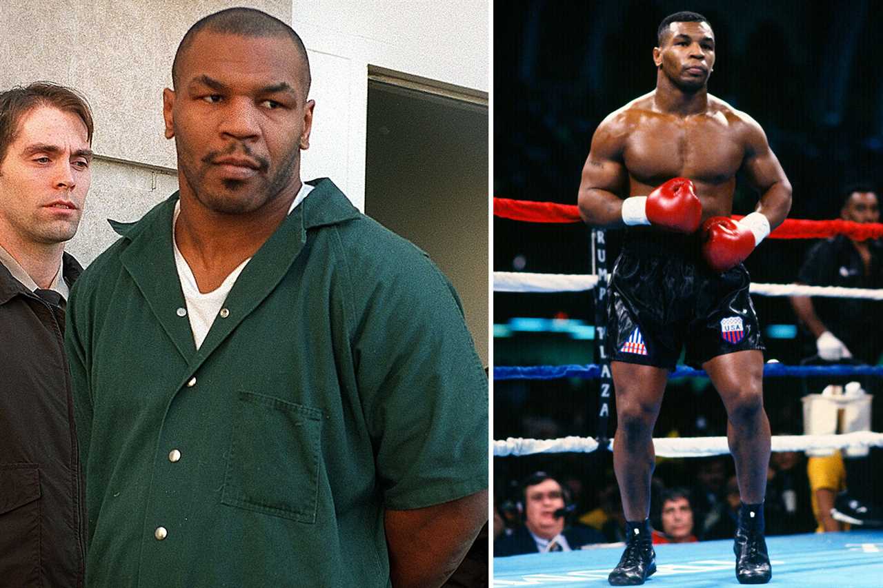 Mike Tyson laughs in the airport lounge after beating a fan.
