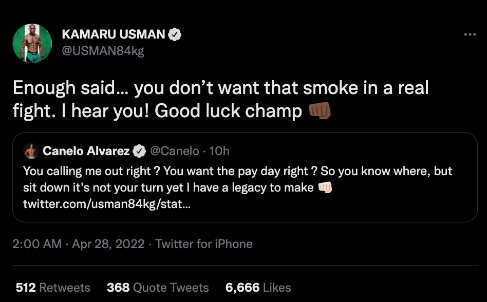 Who the F*** is this? - Canelo and Kamaru Alvarez in Twitter row. UFC champ laughs at boxing king's call out