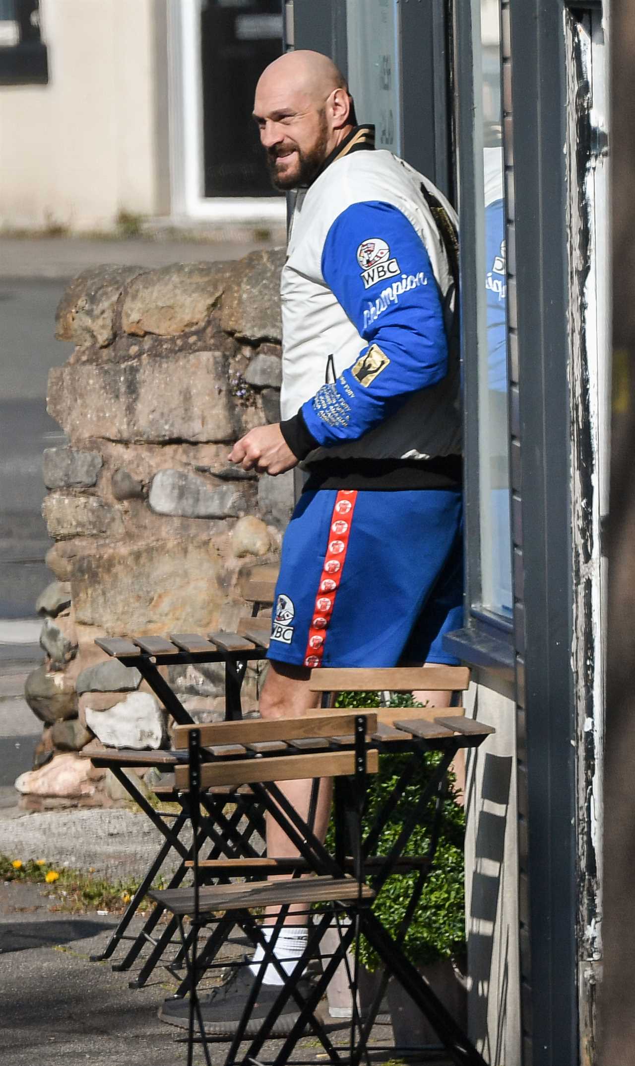After a morning run, Tyson Fury was seen leaving Morecambe cafe.