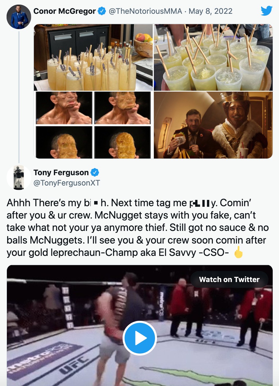Tony Ferguson warns Conor McGregor that he is coming after him after Notorious' trolling of brutal UFC 274KO