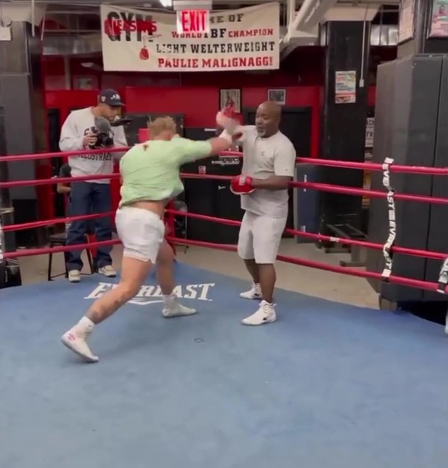 Jake Paul shows off his explosive power and quick hand speed on pads in preparation for YouTuber's comeback fight