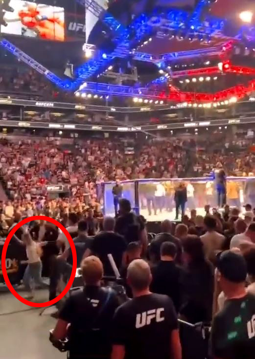 Watch female fan brutally sent flying by ruthless security guard during failed attempt to break into octagon at UFC 274