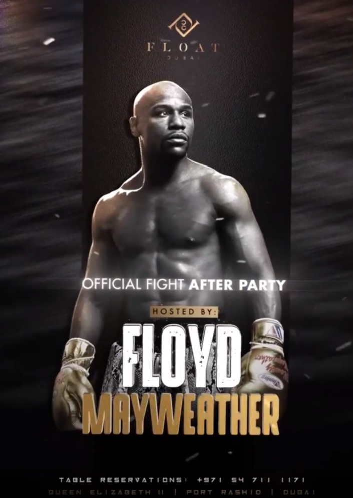 Floyd Mayweather announces that a post-fight party will be held on luxury celeb hauntboat nightclub after Don Moore's bout
