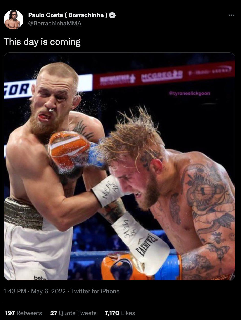 Conor McGregor is being trolled by UFC star Paulo Costa, with a mocked Jake Paul fight photo