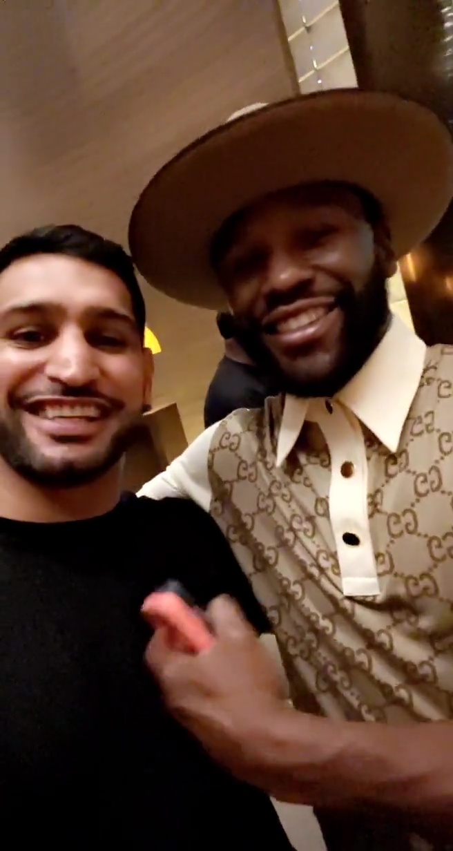 Amir Khan and Floyd Mayweather meet in Dubai to celebrate Money's exhibition fight. Former rivals have become friends.